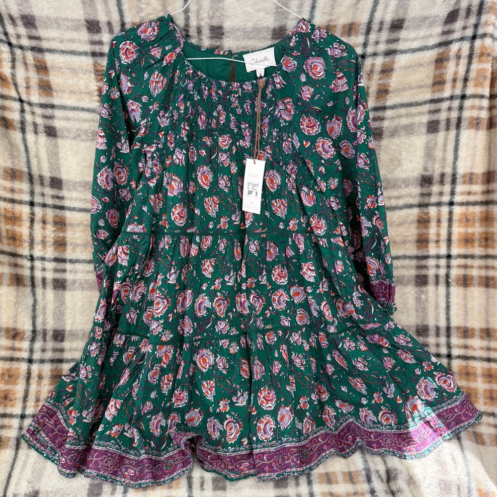 Cleobella Floral Mini Dress in Green and Purple - Picture 3 of 5